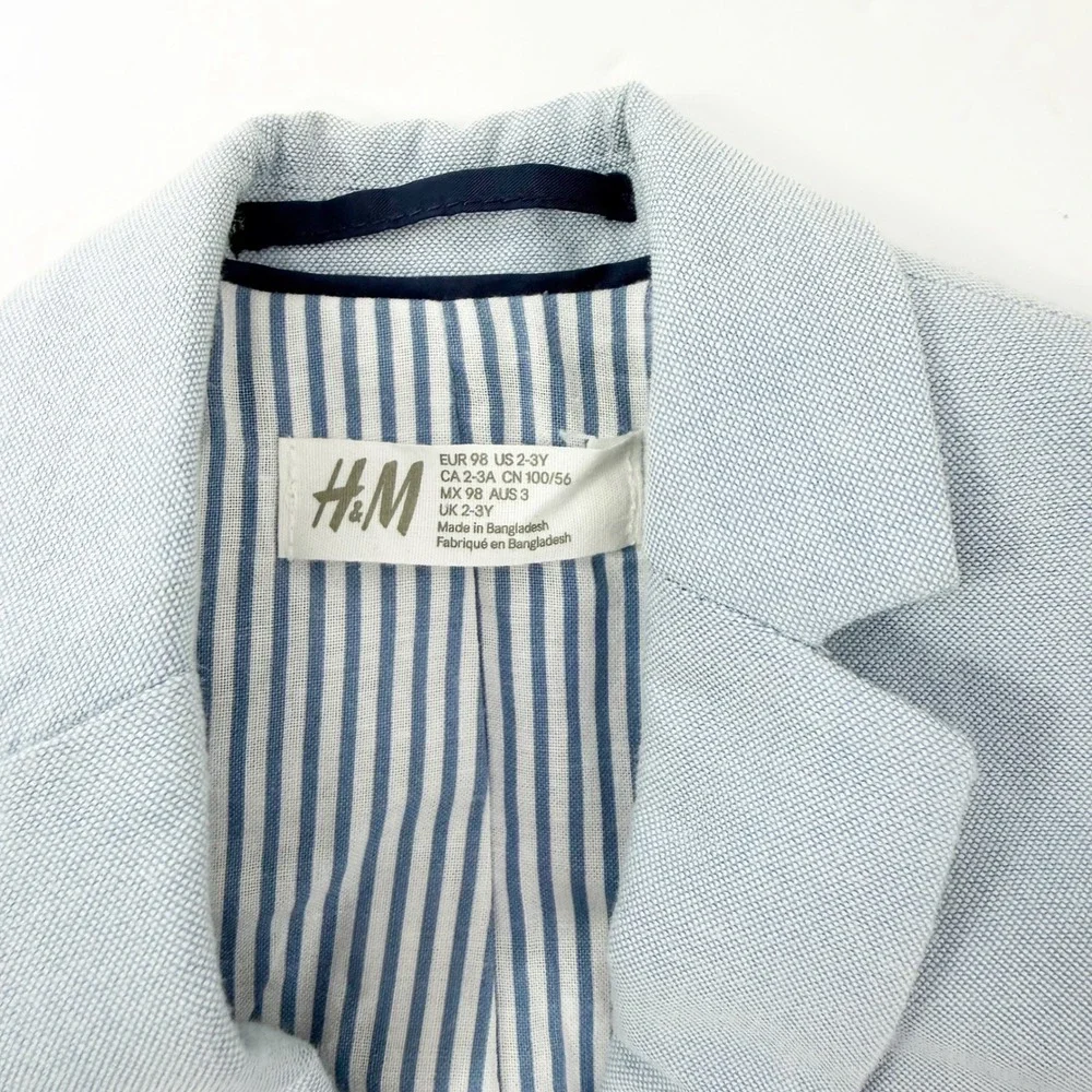 H&M Blazer Boys 2-3Y Light Blue Striped Lining Formal Suit Jacket